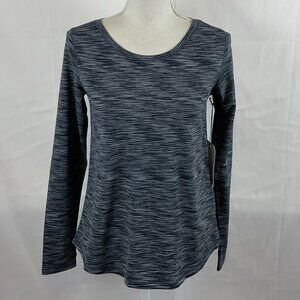 Zyia Active Charcoal Split Back Long Sleeve Top M Space Dye Gray New NWT